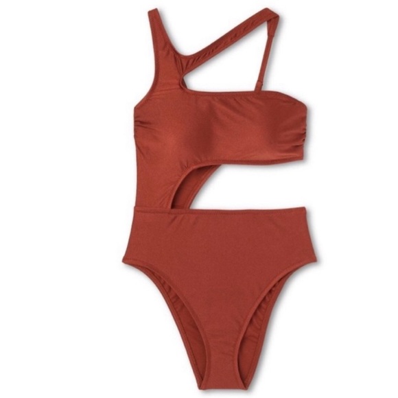 FeNoel x Target Bronze Asymmetrical Metallic Cut Out High Leg One Piece Swimsuit - Picture 4 of 5